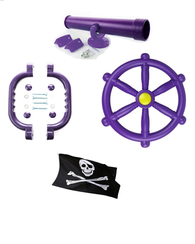 Toy Climbing Frame Accessories Bundle - Pirate Steering Wheel, Telescope & Handles - Purple
