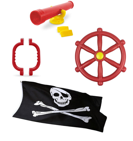 Toy Climbing Frame Accessories Bundle - Pirate Steering Wheel, Telescope & Handles - Red