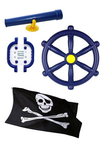 Toy Climbing Frame Accessories Bundle - Pirate Steering Wheel, Telescope & Handles - Blue
